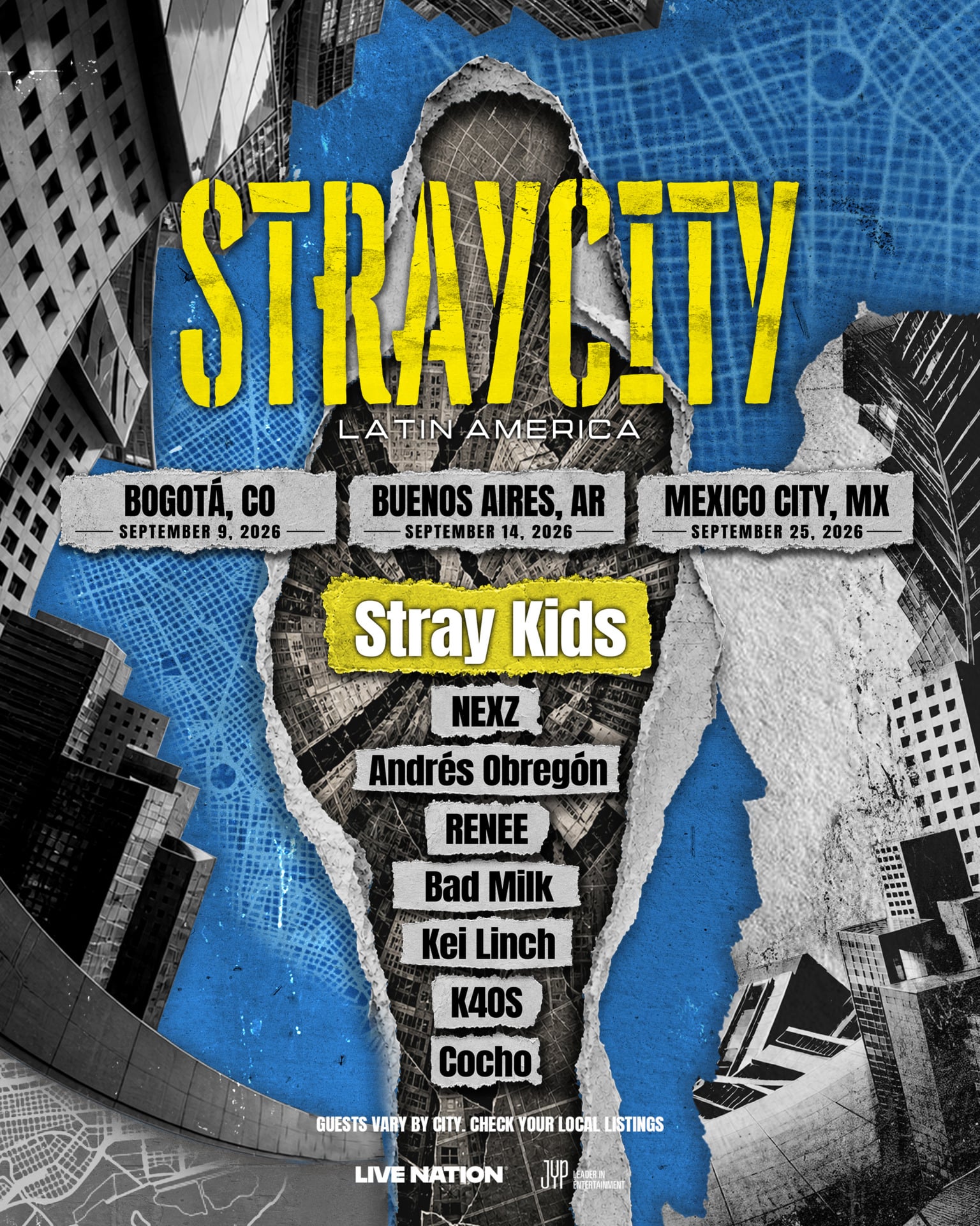 Stray Kids STRAYCITY Latin America promotional poster with Bogotá, Buenos Aires and Mexico City dates