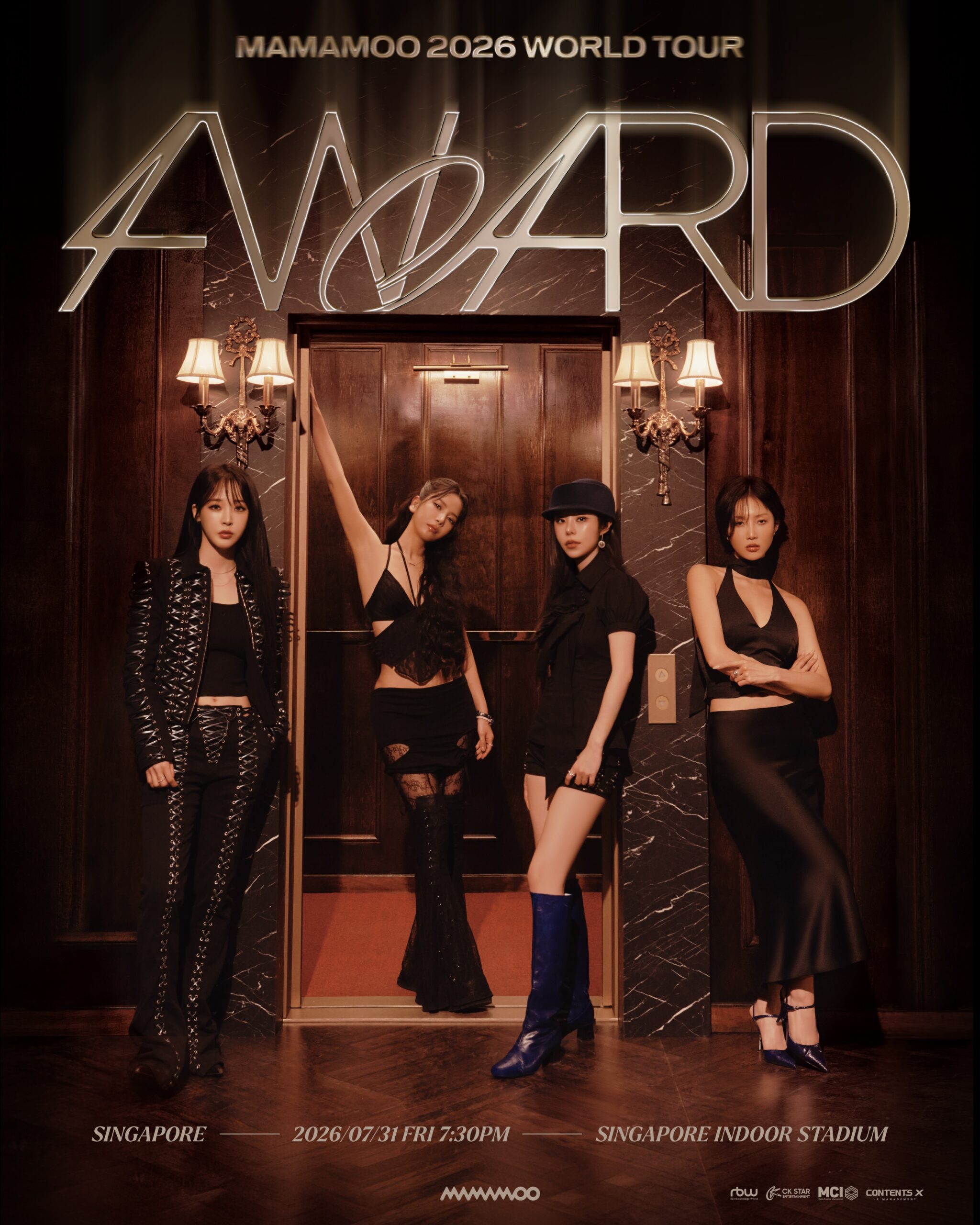 MAMAMOO 2026 World Tour 4WARD official poster featuring Solar, Moonbyul, Wheein, and Hwasa
